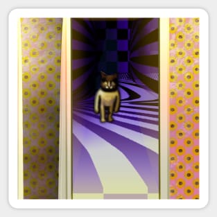Cat Behind The Door - Psychedelic Surrealism Sticker